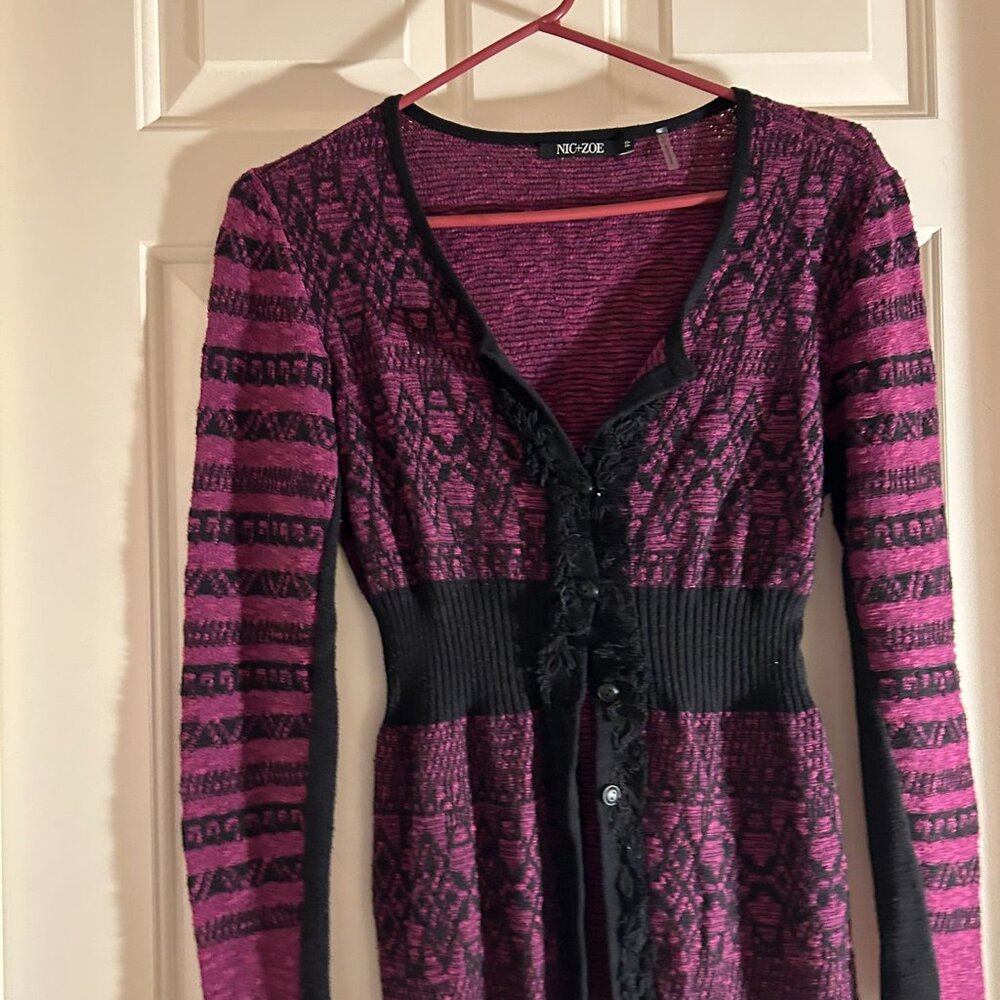 NIC+ZOE Women's Cardigan Sweater, Deep Plum and Black